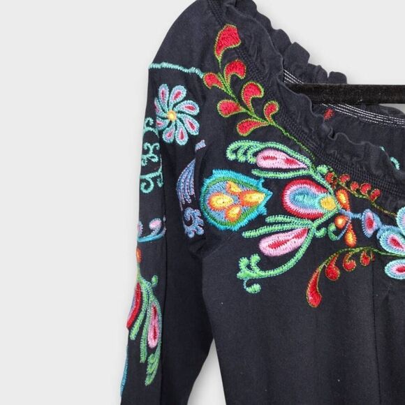 Johnny Was Womens Dress Sz XS Black Red Embroidery Off Shoulder Bohemian Swiftie - Picture 8 of 12